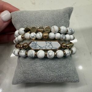 White and Gold Beaded Bracelet Set Park Lane